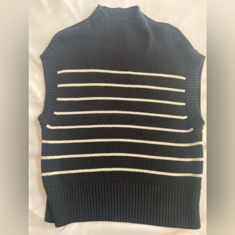 Anthropologie Maeve Black and White Striped Knit Sleeveless Sweater